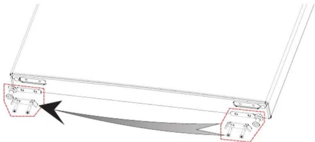 Diagram of a mechanical device with two labeled components and directional arrows indicating motion (no text or symbols)