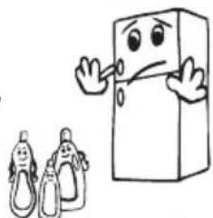 Cartoon illustration of a smiling refrigerator with two smaller figures beside it (no text or symbols)