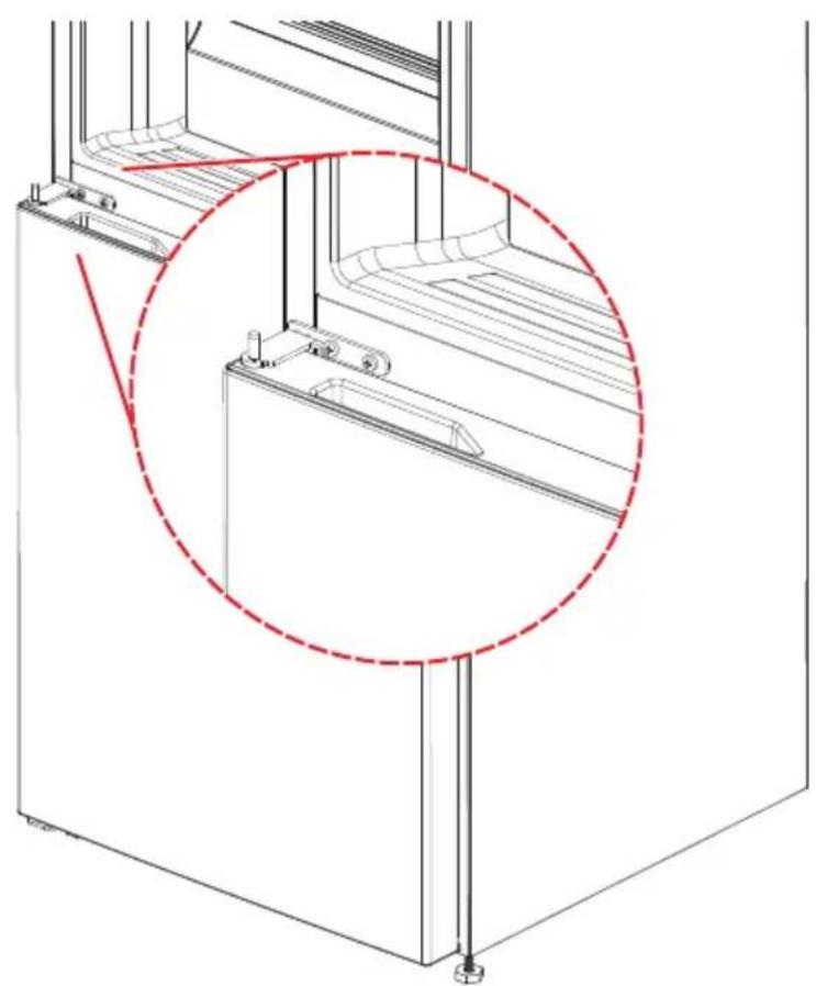 Technical line drawing of a mechanical assembly with a red dashed circle highlighting a specific component (no text or symbols present).