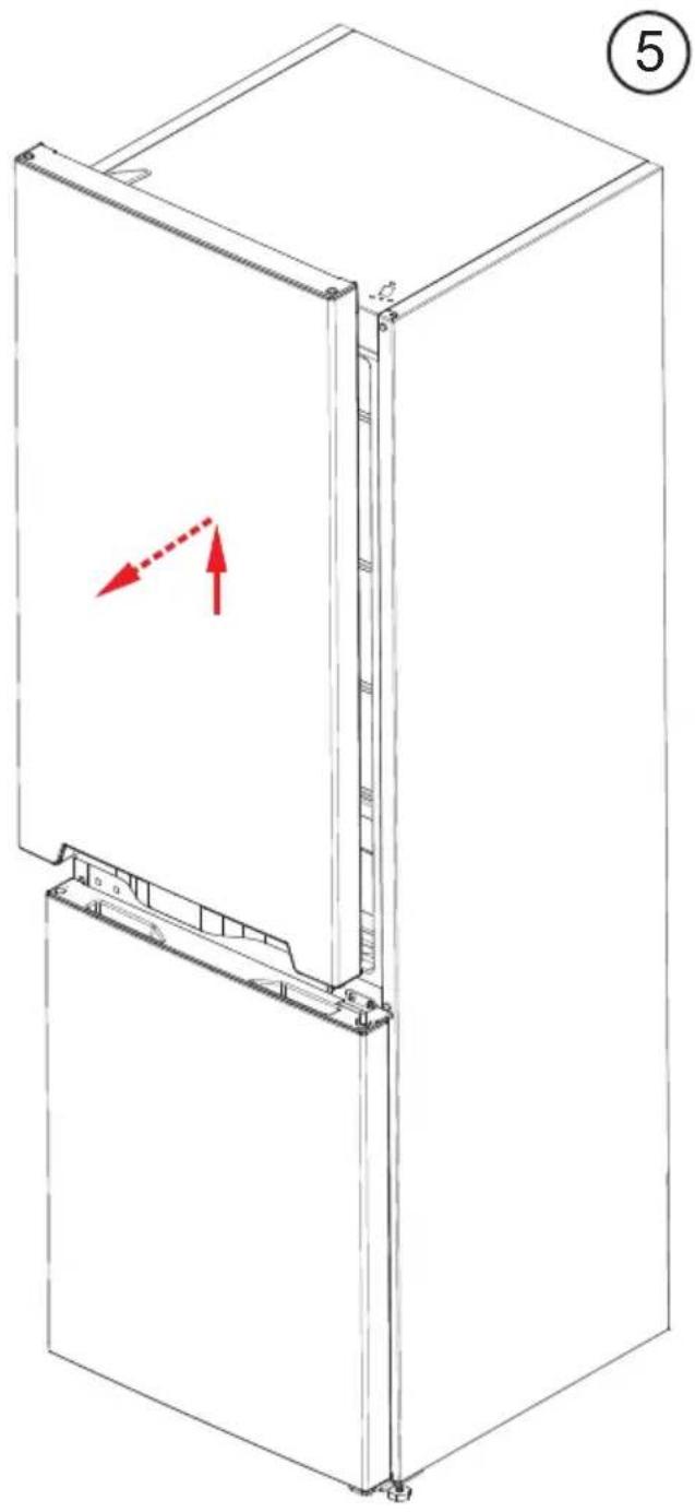Line drawing of a refrigerator interior with red directional arrows indicating movement or force (no text or symbols)