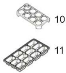 Two 3D isometric diagrams of a grid-like structure, labeled 10 and 11 (no text or symbols on the shapes themselves)