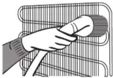 Illustration of a hand holding a tool over a wire mesh device (no text or symbols visible)
