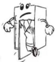 Cartoon illustration of a character emerging from a door (no text or symbols)