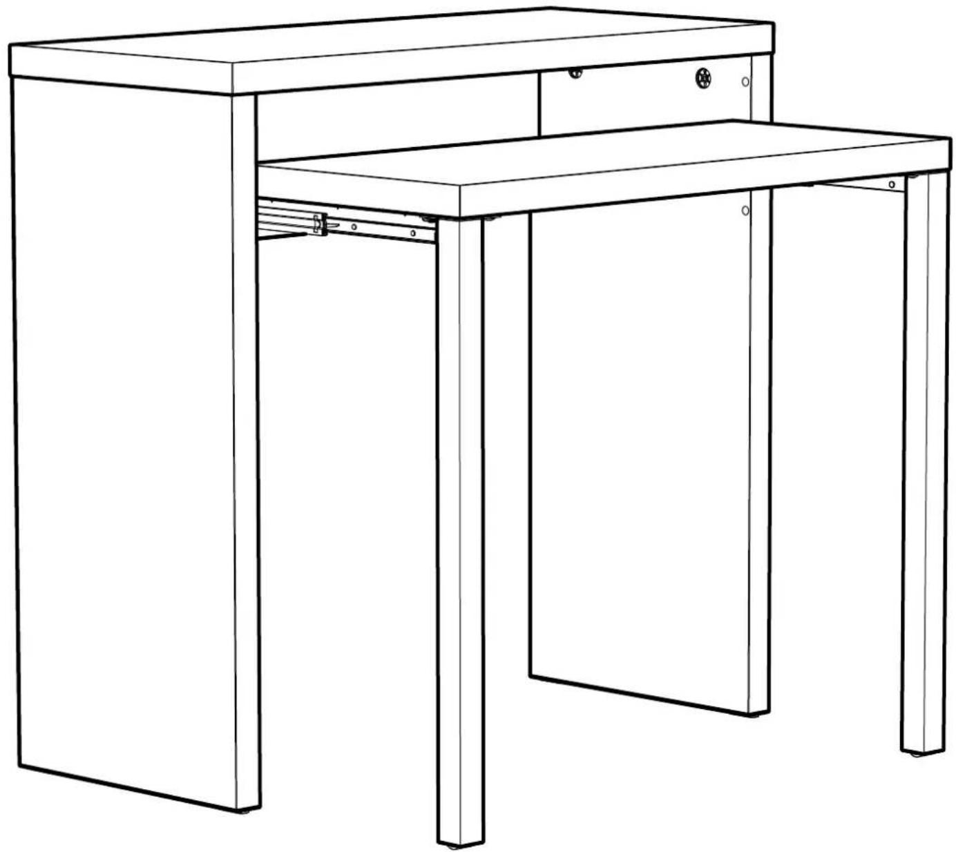 Dessin au trait d'un bureau en bois simple avec un meuble et des pieds de support (sans texte ni symboles)