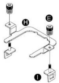 Diagram of a mechanical or electrical component with labeled parts H, E, and I