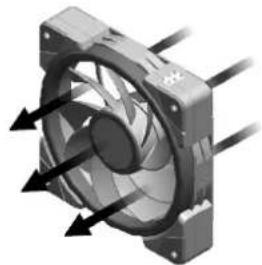 3D rendering of a CPU fan with visible cooling fins and heat exchangers (no text or symbols)