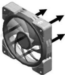 Close-up of a mechanical fan component with directional arrows indicating motion (no text or symbols)