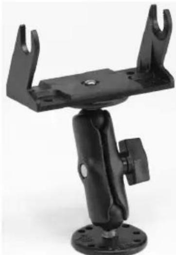 Black offshore crane mount with mounting base and two articulated arms (no text or symbols visible)