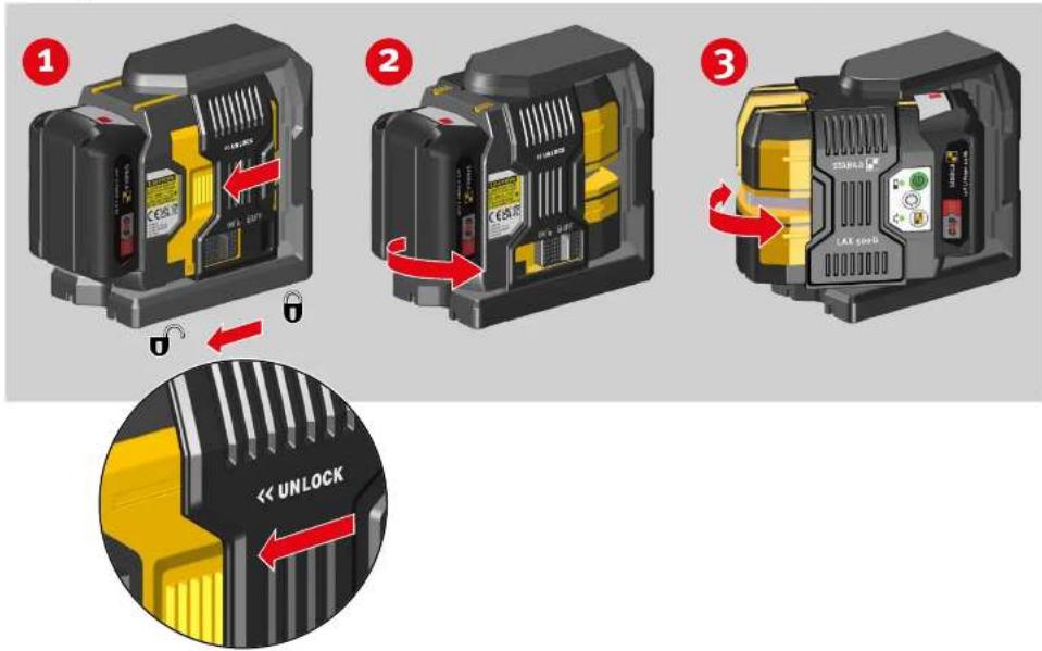 Stabila LAX 500 G - Charging the battery pack: - 1