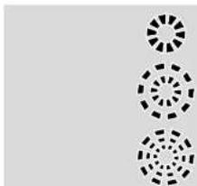Three abstract geometric patterns with dashed and solid lines on a gray background (no text or symbols)
