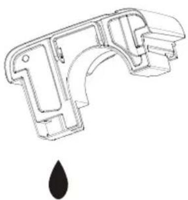 Technical line drawing of a mechanical component with a droplet symbol below (no text or labels)