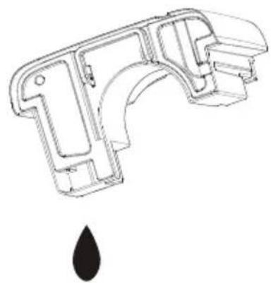 Technical line drawing of a mechanical component with a droplet symbol below, no text or labels.