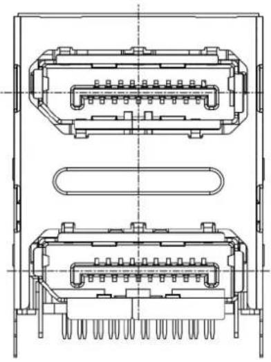 Technical line drawing of an electronic component with multiple ports and connectors (no text or symbols)