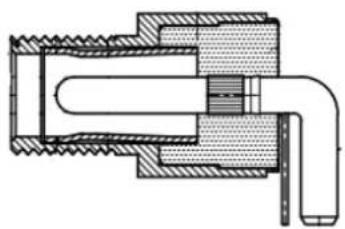 Cross-sectional technical drawing of a mechanical valve or fitting (no text or labels)