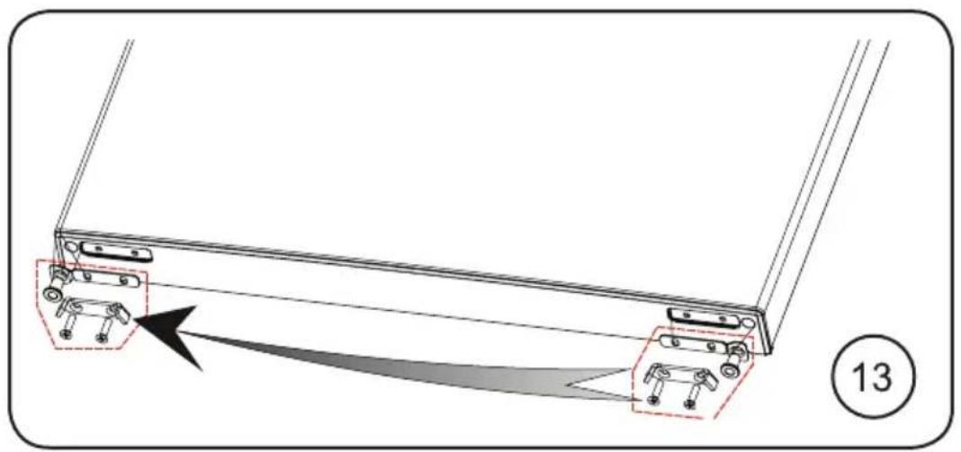 Diagram showing mechanical assembly with labeled components and directional arrow, marked as figure 13.