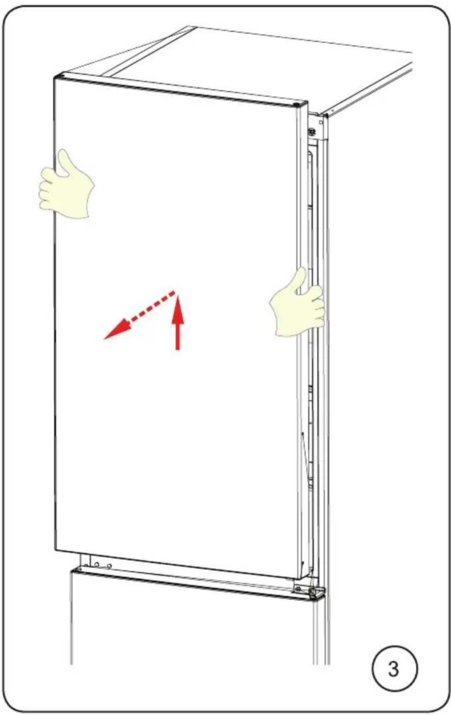 Diagram showing hand gestures interacting with a device panel, with red arrows indicating movement and a numbered circle labeled '3' in the corner.