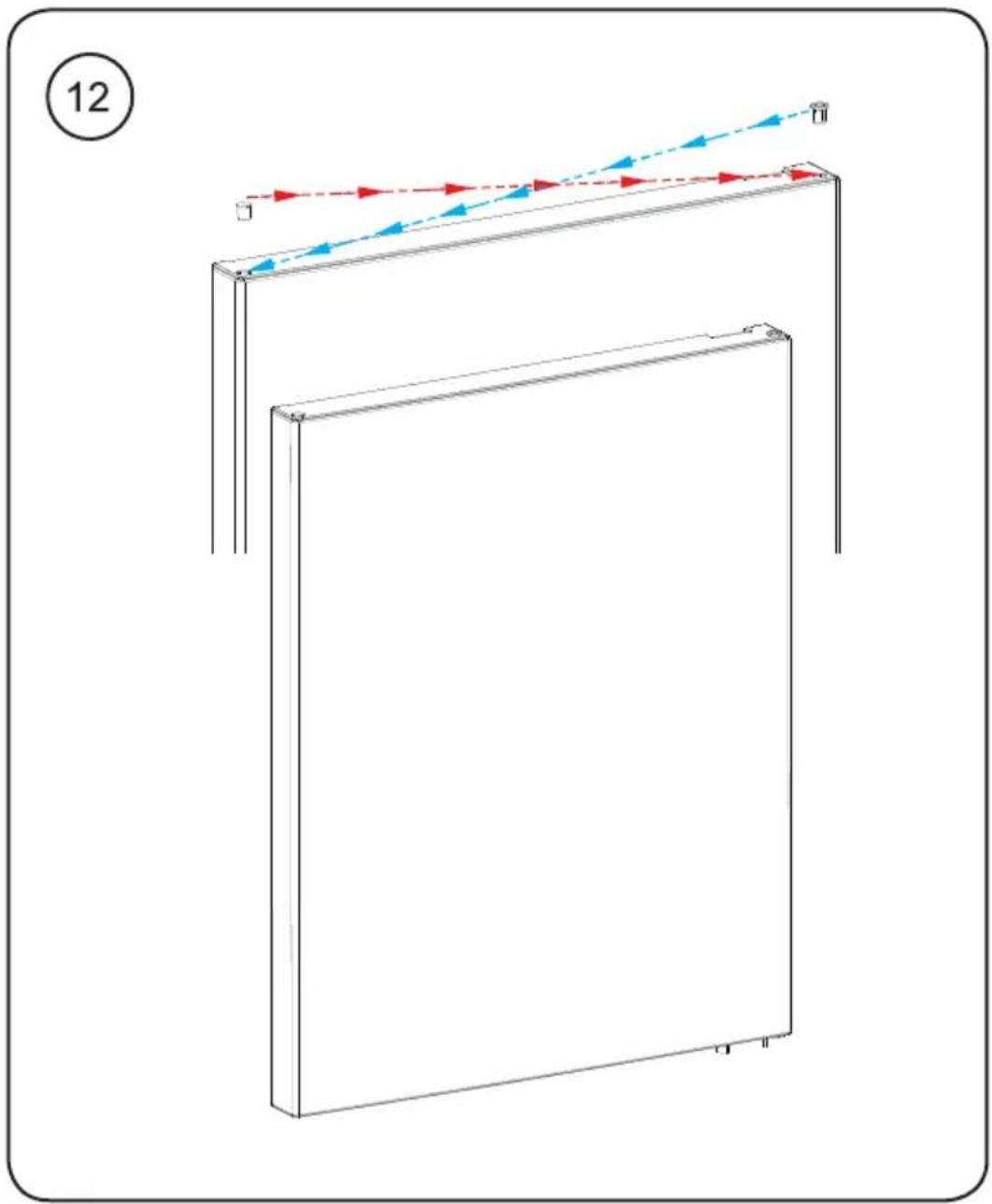 Diagram of a rectangular panel with blue and red directional arrows indicating flow or movement, no text or symbols present.