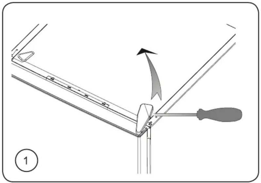 Diagram of a mechanical tool or bracket assembly with a tool and pin, showing a step and angle (no text or symbols).