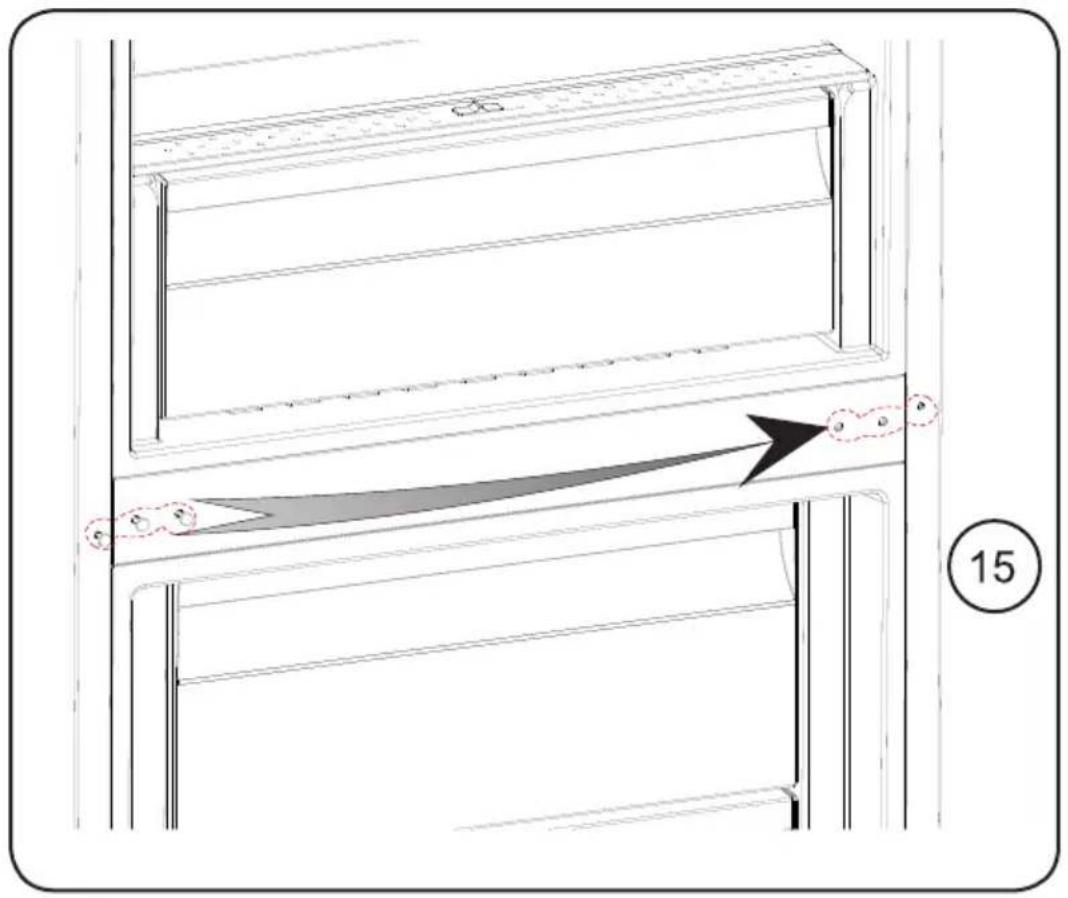 Technical diagram showing a door frame with labeled parts and directional arrow, marked as item 15.