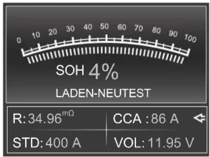 SOH 4% LADEN-NEUTEST R: 34.96mΩ CCA : 86 A STD: 400 A VOL: 11.95 V