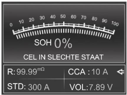 SOH 0% CEL IN SLECHTE STAAT R: 99.99mΩ CCA :10 A STD: 300 A VOL:7.89 V