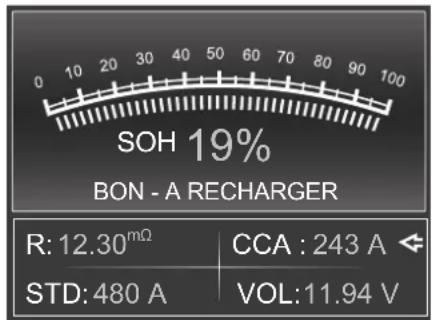 SOH 19% BON - A RECHARGER R: 12.30mΩ CCA : 243 A STD: 480 A VOL: 11.94 V