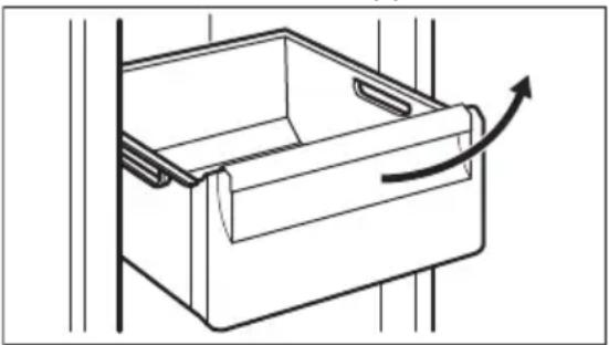 Line drawing of a refrigerator with an arrow indicating rotation.