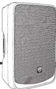 Illustration of a portable electronic device with a mesh cover and a small triangular button (no text or symbols visible)