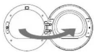 Diagram showing two circular components with a curved arrow indicating rotation or assembly (no text or symbols).