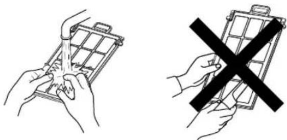 Two hand-drawn diagrams showing a hand holding a grid device and another hand holding a cross-shaped object (no text or symbols).