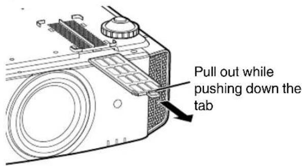 Pull out while pushing down the tab.
