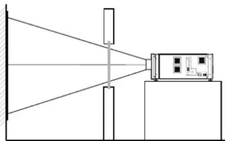 Diagram of a system with light rays converging through a vertical barrier and a device mounted on a base (no text or symbols)