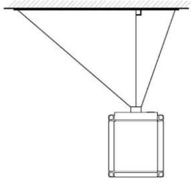 Pure technical diagram of a suspended structure with diagonal lines and a rectangular base (no text or symbols)