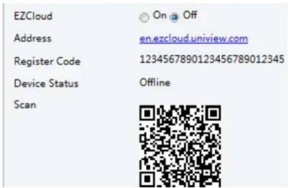 EZCloud Address Register Code Device Status Scan On Off en.ezcloud.uniview.com 1234567890123456789012345 Offline