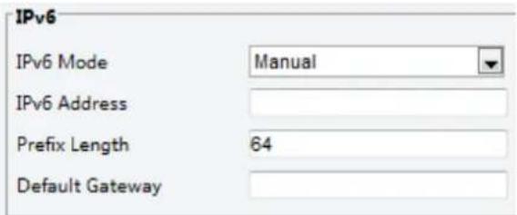 IPv6 IPv6 Mode Manual IPv6 Address Prefix Length 64 Default Gateway