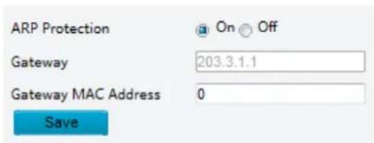 ARP Protection On Off Gateway 203.3.1.1 Gateway MAC Address 0 Save