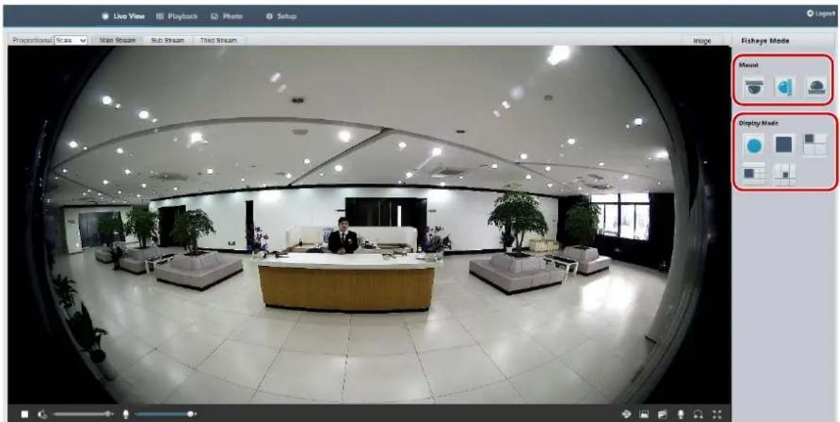 Live View Playback Photo Setup Proportional Scan Main Stream Sub Stream Third Stream Image Fisheye Mode Mount Display Mode