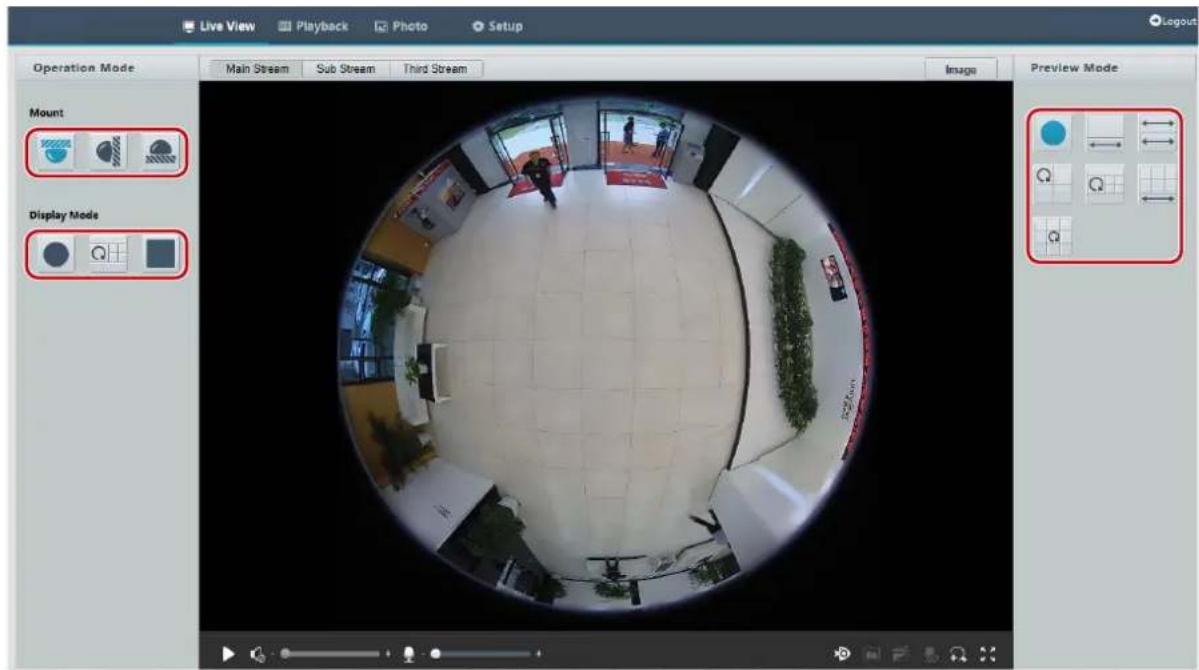 Live View Playback Photo Setup Operation Mode Main Stream Sub Stream Third Stream Image Preview Mode Mount Display Mode