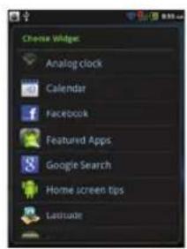 Choose Widget Analog clock Calendar Facebook Featured Apps Google Search Home screen tips Lastmode