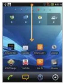 Screenshot of a mobile desktop with labeled icons and a downward arrow pointing to a folder named 'AT&T Internet'.