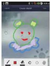 Cartoon character with green ears and red eyes, sitting on a blue surface (no text or symbols)
