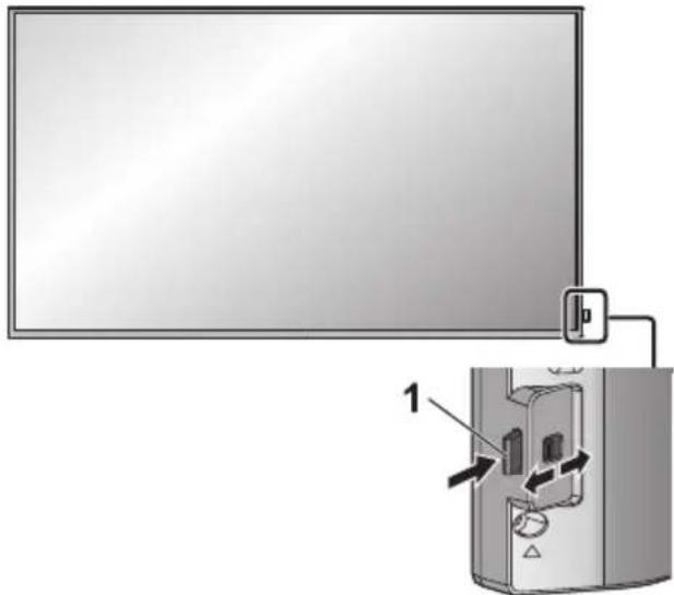 Diagram showing a monitor connected to a device with labeled component '1', likely illustrating a device's internal structure or connection.
