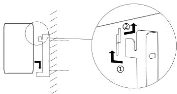 Technical diagram showing a door mechanism with labeled components and directional arrows indicating movement or flow.