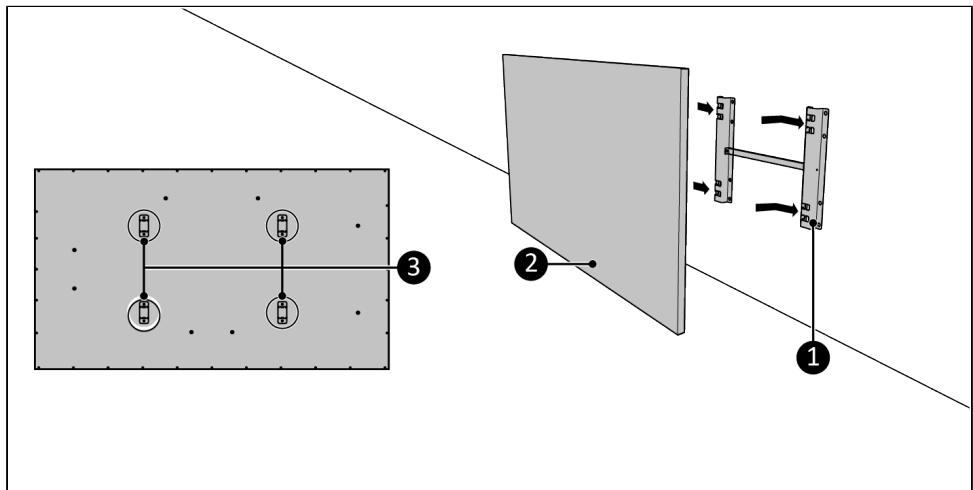 Diagram illustrating a mechanical assembly with labeled components and directional arrows, showing parts 1, 2, and 3.