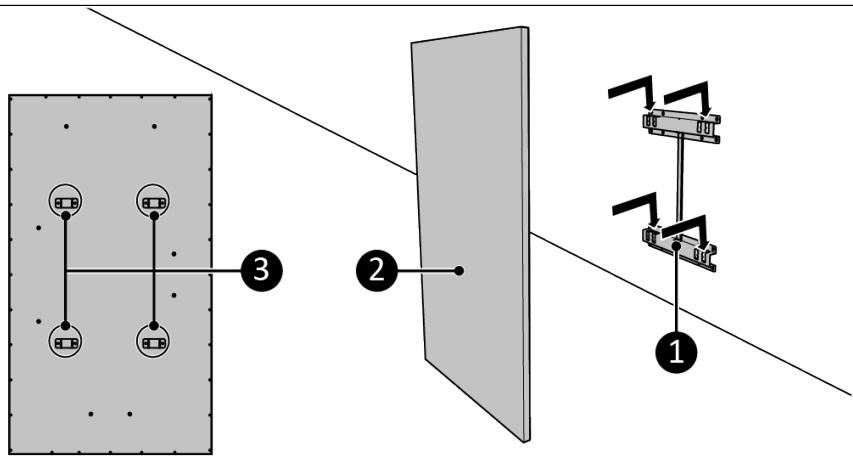 Diagram showing three labeled components: panel 3, panel 2, and mechanical device 1 connected to a wall.