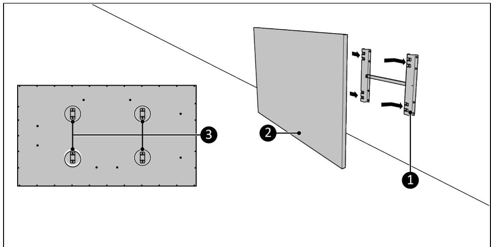 Diagram illustrating a mechanical assembly with labeled components and directional arrows, showing parts 1, 2, and 3.