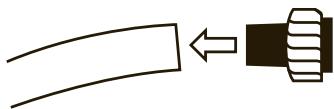 Simple line drawing of a tool interacting with a curved object (no text or symbols)