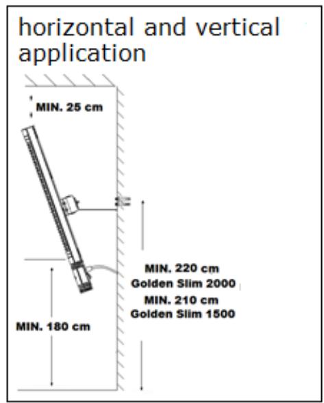 horizontal and vertical application MIN. 25 cm MIN. 180 cm MIN. 220 cm Golden Slim 2000 MIN. 210 cm Golden Slim 1500