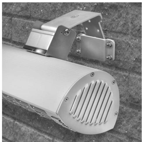 Exterior view of a modern security camera with ventilation slots and mounted components (no visible text or symbols)