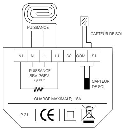 PUISSANCE CAPTEUR DE SOL N1 N L L1 S2 COM S1 PUISSANCE 85V-265V 50/80Hz CAPTEUR DE SOL CHARGE MAXIMALE; 16A IP 21 CE